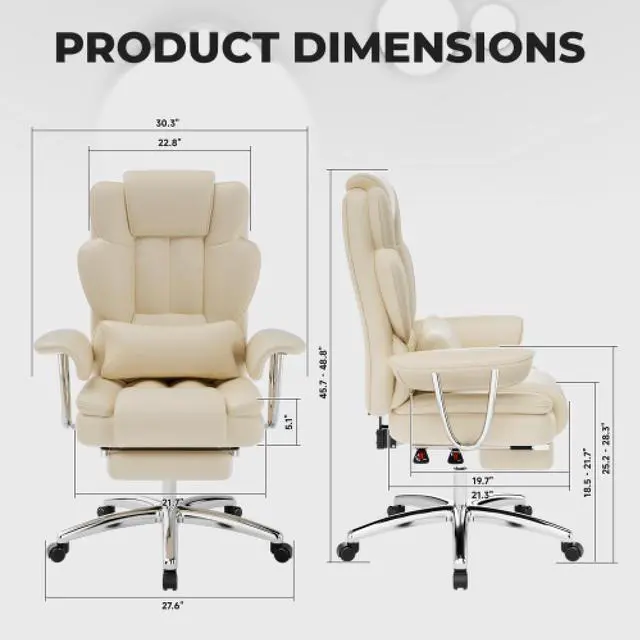 Alt view image 7 of 7 - Office Chair, Big and Tall Executive Office Chair with Footrest, Leather Computer Chair, Ergonomic Reclining Chair High Back, Large Home Office Chair (Black)