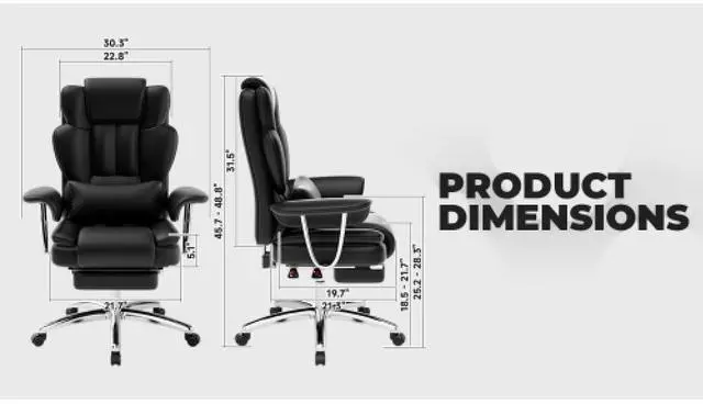 Alt view image 6 of 7 - Office Chair, Big and Tall Executive Office Chair with Footrest, Leather Computer Chair, Ergonomic Reclining Chair High Back, Large Home Office Chair (Black)