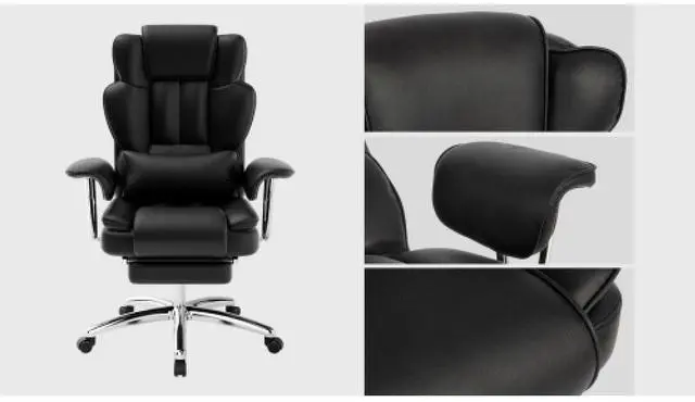Alt view image 4 of 7 - Office Chair, Big and Tall Executive Office Chair with Footrest, Leather Computer Chair, Ergonomic Reclining Chair High Back, Large Home Office Chair (Black)