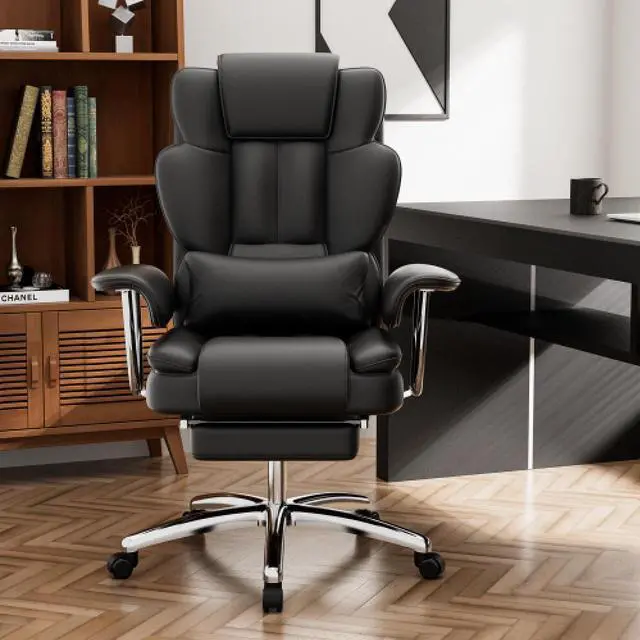 Main image of Office Chair, Big and Tall Executive Office Chair with Footrest, Leather Computer Chair, Ergonomic Reclining Chair High Back, Large Home Office Chair (Black)