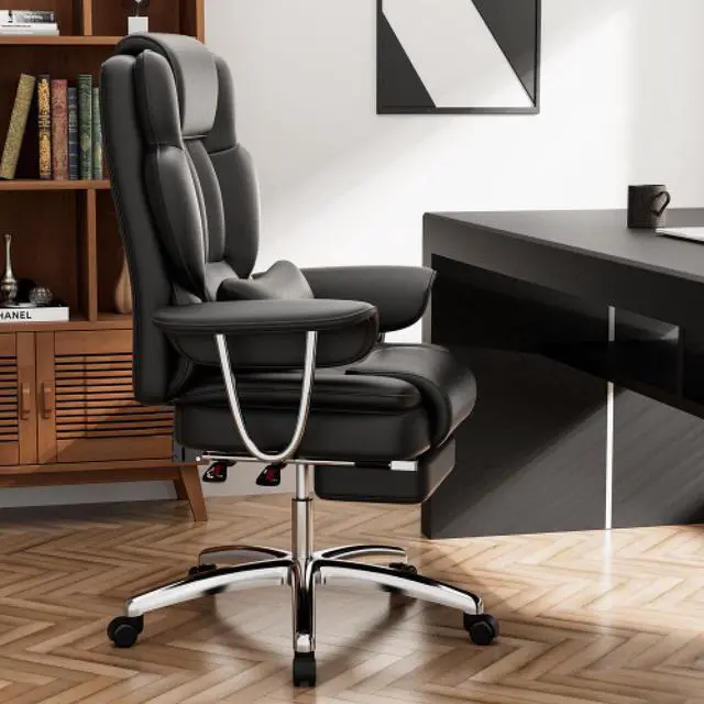 Alt view image 2 of 7 - Office Chair, Big and Tall Executive Office Chair with Footrest, Leather Computer Chair, Ergonomic Reclining Chair High Back, Large Home Office Chair (Black)