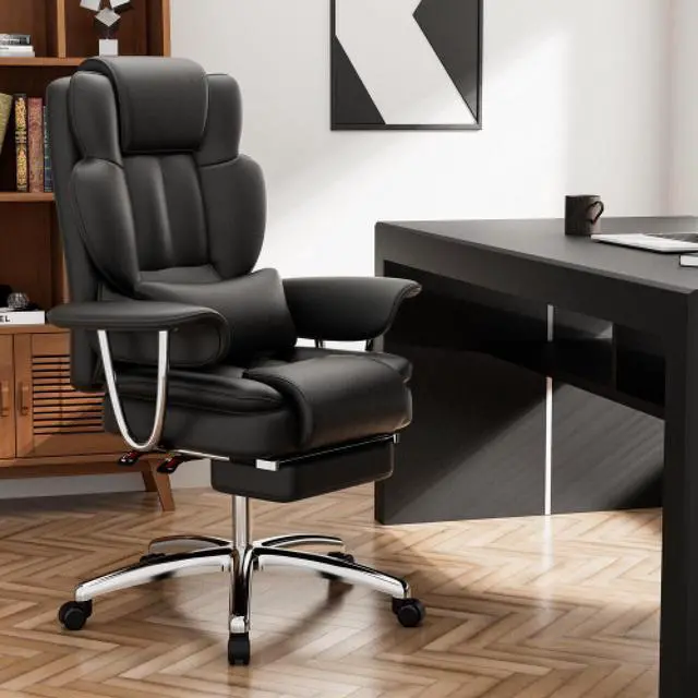 Alt view image 3 of 7 - Office Chair, Big and Tall Executive Office Chair with Footrest, Leather Computer Chair, Ergonomic Reclining Chair High Back, Large Home Office Chair (Black)
