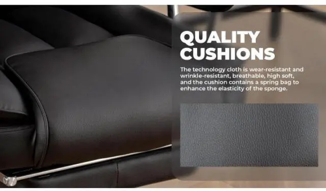 Alt view image 5 of 7 - Office Chair, Big and Tall Executive Office Chair with Footrest, Leather Computer Chair, Ergonomic Reclining Chair High Back, Large Home Office Chair (Black)