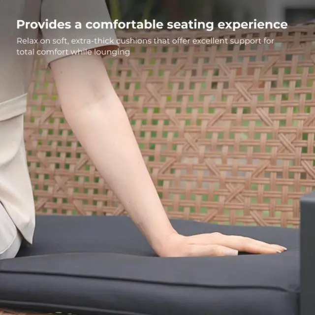 Alt view image 3 of 7 - 4-Piece Patio Furniture Set Outdoor Balcony Porch Garden Backyard Lawn Furniture Acacia Wood Table Top, Morden Black and Light Brown