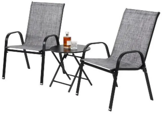 Alt view image 4 of 6 - 3 Piece Patio set, Outdoor Camping Chairs with Breathable Textilene Fabric, folding table with steel table top, 2chairs and 1table set 
( Grey)