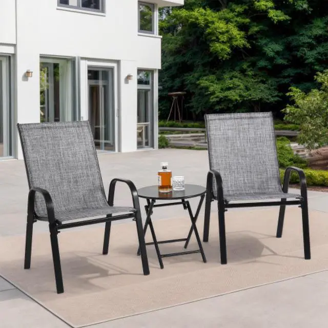 Main image of 3 Piece Patio set, Outdoor Camping Chairs with Breathable Textilene Fabric, folding table with steel table top, 2chairs and 1table set 
( Grey)
