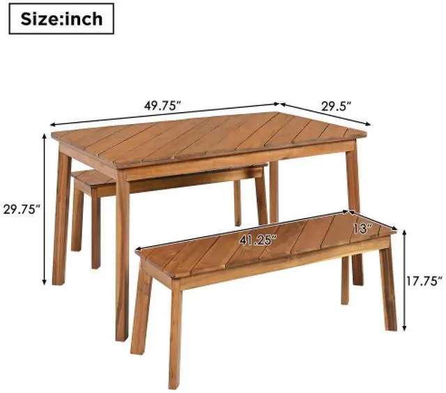 Alt view image 5 of 7 - 3 Pieces Acacia Wood Table Bench Dining Set For Outdoor & Indoor Furniture With 2 Benches, Picnic Beer Table for Patio, Porch, Garden, Poolside, Natural