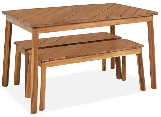 Alt view image 6 of 7 - 3 Pieces Acacia Wood Table Bench Dining Set For Outdoor & Indoor Furniture With 2 Benches, Picnic Beer Table for Patio, Porch, Garden, Poolside, Natural