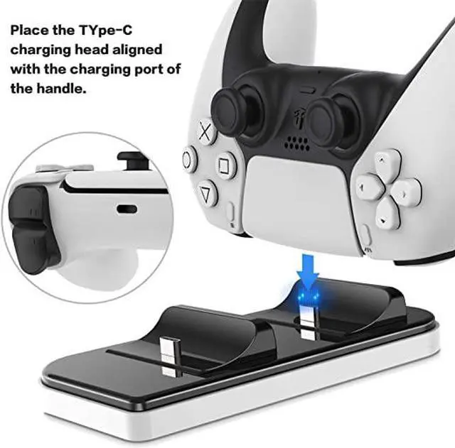 Alt view image 5 of 6 - Charging Station for PS5 DualSense Wireless Controller, Charging Dock with Dual USB C Ports, Console Accessories Portable Charger Stand Holder for Playstation 5 PS5 Game Controller - Black