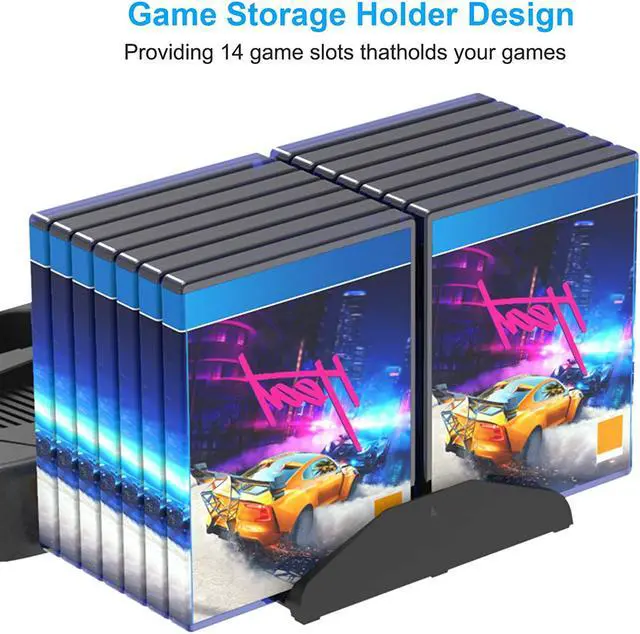 Alt view image 4 of 5 - Vertical Stand with Cooling Fan for PS5 Console and PS5 Digital Edition,Charger for
 Charging Station Dock with Dual Controller Charger Ports and Retractable Game Storage for PS5 and DualSense - Black