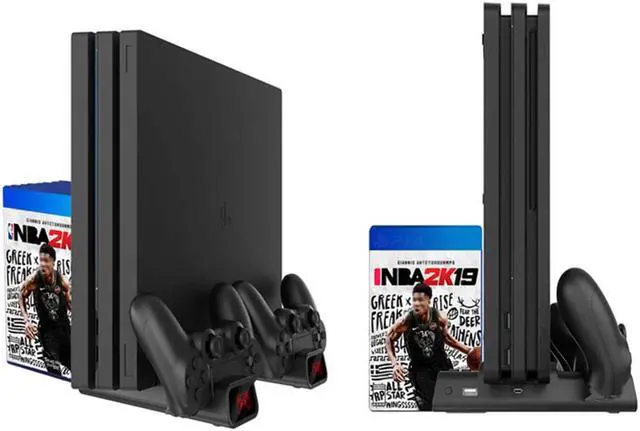 Alt view image 2 of 7 - PS4 Stand Cooling Fan, Dual Controller Charge Station for PS4 Slim/PS4 Pro/Playstation 4, Multifunctional Vertical Cooling Stand with LED Indicators & 10PCS Games Storage & 4 USB Connectors