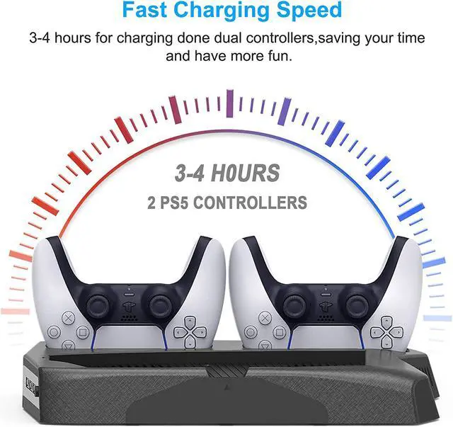 Alt view image 2 of 5 - Vertical Stand with Cooling Fan for PS5 Console and PS5 Digital Edition,Charger for
 Charging Station Dock with Dual Controller Charger Ports and Retractable Game Storage for PS5 and DualSense - Black