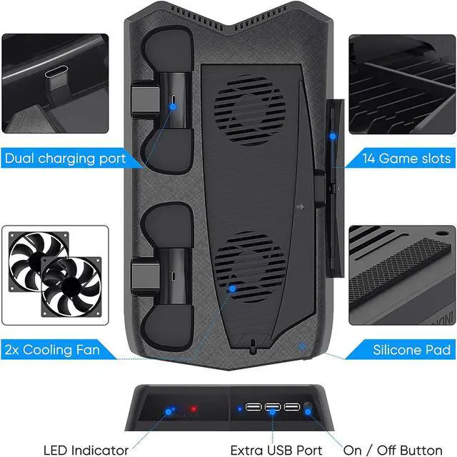 Alt view image 3 of 5 - Vertical Stand with Cooling Fan for PS5 Console and PS5 Digital Edition,Charger for
 Charging Station Dock with Dual Controller Charger Ports and Retractable Game Storage for PS5 and DualSense - Black