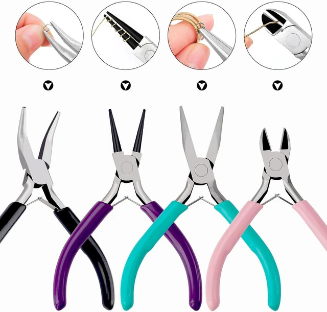 Alt view image 3 of 6 - 4Pcs Jewelry Pliers Set Jewelry Making Pliers Tools Kit Include Jewelry Making Needle Nose Chain Nose Round Bent Pliers Wire Cutter for Bracelet Beading DIY Craft Jewelry Making Supplies