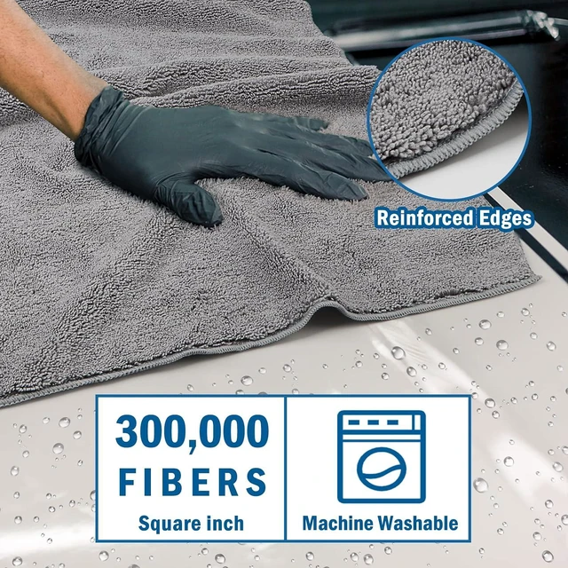 Alt view image 3 of 6 - Professional Large Microfiber Car Drying Towels 2 Pack, Lint Free, Scratch Free, Highly Absorbent Drying Towel for Cars, SUVs, RVs, Trucks, and Boats,31" x 24",Grey