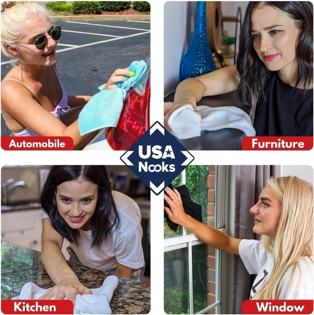 Alt view image 4 of 7 - USANOOKS Microfiber Cleaning Cloth Grey - 12 Pcs (12.5"x12.5") - High Performance - 1200 Washes, Ultra Absorbent Microfiber Towel Weave Grime & Liquid for Streak-Free Mirror Shine - Car Washing Cloth