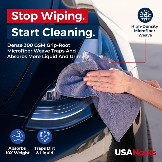 Alt view image 2 of 7 - USANOOKS Microfiber Cleaning Cloth Grey - 12 Pcs (12.5"x12.5") - High Performance - 1200 Washes, Ultra Absorbent Microfiber Towel Weave Grime & Liquid for Streak-Free Mirror Shine - Car Washing Cloth