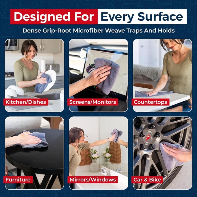 Alt view image 5 of 7 - USANOOKS Microfiber Cleaning Cloth Grey - 12 Pcs (12.5"x12.5") - High Performance - 1200 Washes, Ultra Absorbent Microfiber Towel Weave Grime & Liquid for Streak-Free Mirror Shine - Car Washing Cloth