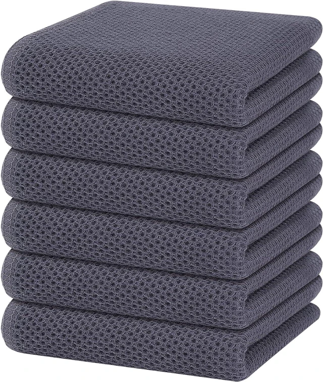 Main image of 100% Cotton Waffle Weave Kitchen Dish Cloths 6-Pack, Dark Grey