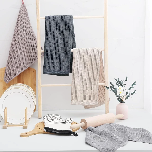 Alt view image 2 of 6 - 100% Cotton Waffle Weave Kitchen Dish Cloths 6-Pack, Dark Grey