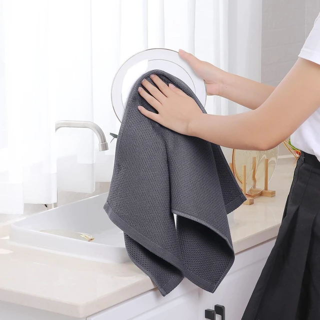 Alt view image 3 of 6 - 100% Cotton Waffle Weave Kitchen Dish Cloths 6-Pack, Dark Grey