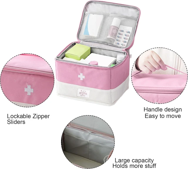 Alt view image 4 of 5 - Travel Medicine Bag Organizer, Medical Bag Empty for First Responder Storage, Emergency Medical for Home, Travel, Camping, Car, Hiking & Outdoor Emergencies (Pink)