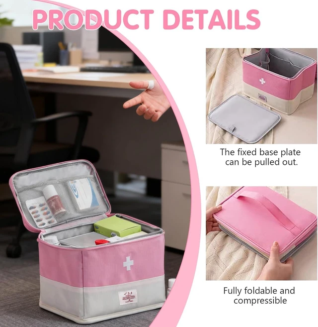 Alt view image 3 of 5 - Travel Medicine Bag Organizer, Medical Bag Empty for First Responder Storage, Emergency Medical for Home, Travel, Camping, Car, Hiking & Outdoor Emergencies (Pink)