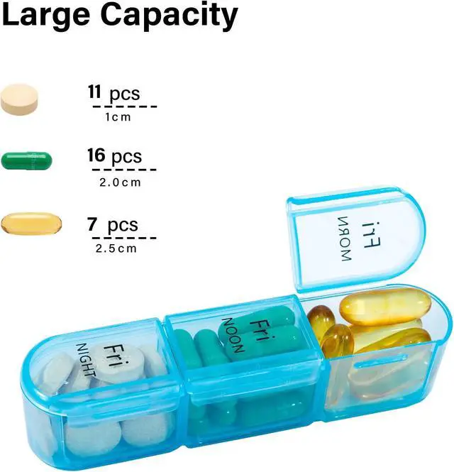 Alt view image 5 of 5 - Pill Organizer 3 Times a Day, Pill Box 7 Day, Weekly Travel Case