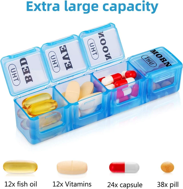 Alt view image 3 of 5 - Pill Organizer 4 Times a Day, XL Weekly AM PM Pill Box, 7 Day Large