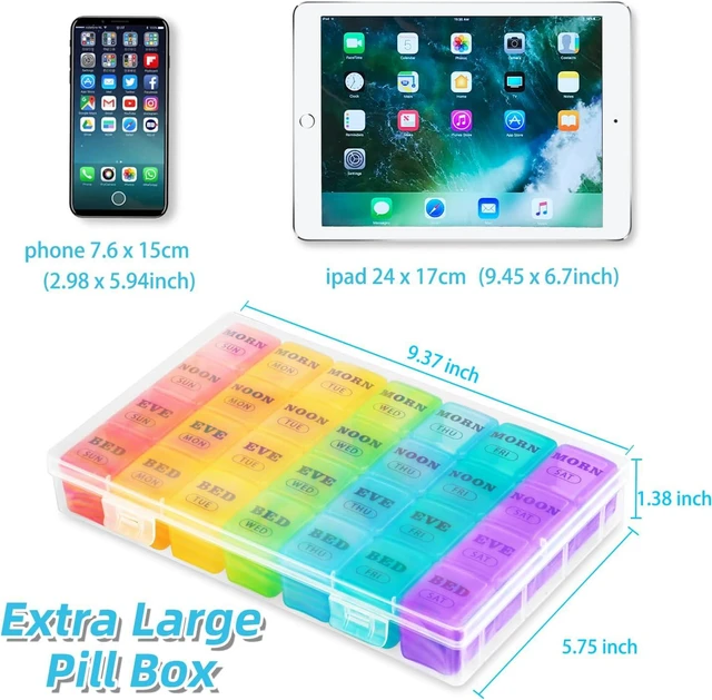 Alt view image 5 of 5 - Pill Organizer 4 Times a Day, XL Weekly AM PM Pill Box, 7 Day Large