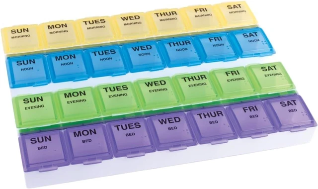 Main image of Dose Weekly 7-Day, 4x/Day Pill Organizer, Rounded Base, Large
