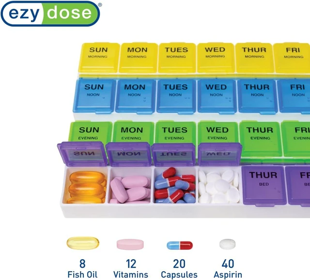Alt view image 5 of 5 - Dose Weekly 7-Day, 4x/Day Pill Organizer, Rounded Base, Large