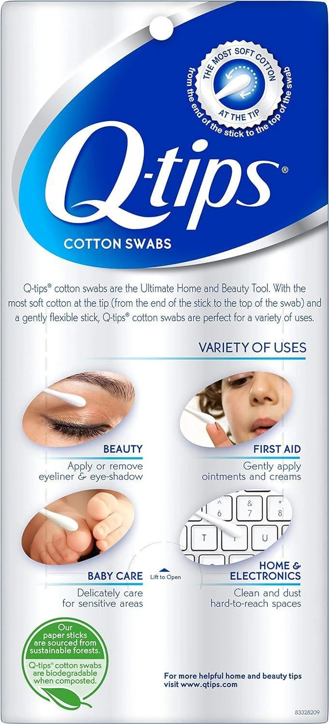 Alt view image 3 of 5 - Q-tips Cotton Swabs for Hygiene and Beauty Care Original Cotton Swab Made with 100% Cotton 625 Count, (Pack of 2)
