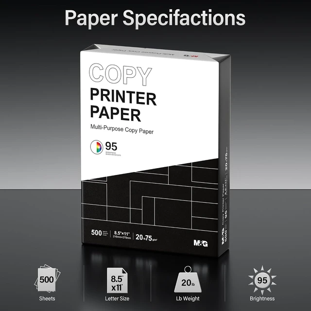 Alt view image 2 of 5 - Multipurpose Copy Printer Paper, 8.5 x 11, 20lb, 1 Ream (500 Sheets), 95 Bright, White