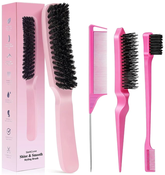 Main image of Slick Back Hair Brush for Smooth Flyaways, Frizz, Sleek Ponytail, Buns and Edge Baby Hair | Slickback Brushes Hair Comb, Edge Brush, Teasing Brush Styling Accessories for Girls, Kids, Women & Men