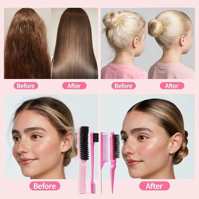 Alt view image 4 of 5 - Slick Back Hair Brush for Smooth Flyaways, Frizz, Sleek Ponytail, Buns and Edge Baby Hair | Slickback Brushes Hair Comb, Edge Brush, Teasing Brush Styling Accessories for Girls, Kids, Women & Men