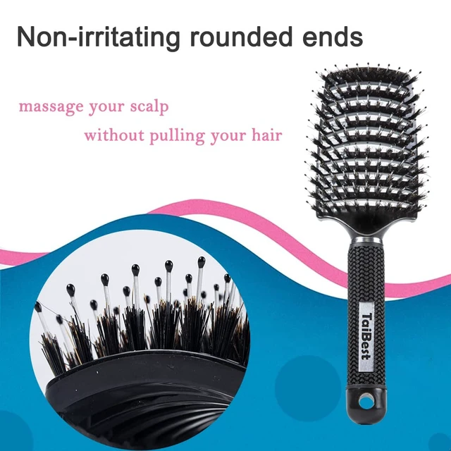 Alt view image 3 of 5 - Boar Bristle Hair Brush Set Wet/Dry Detangler for All Hair Types