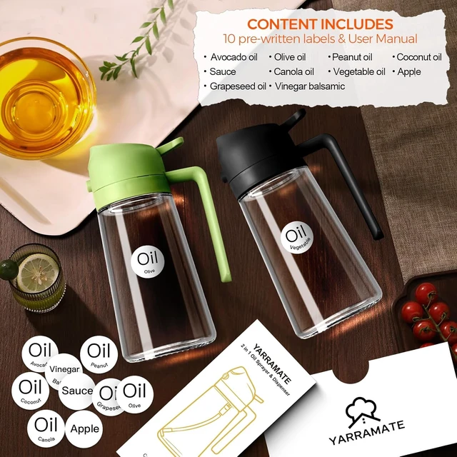 Alt view image 2 of 6 - 16 oz 2-in-1 Glass Olive Oil Sprayer for Cooking, Black