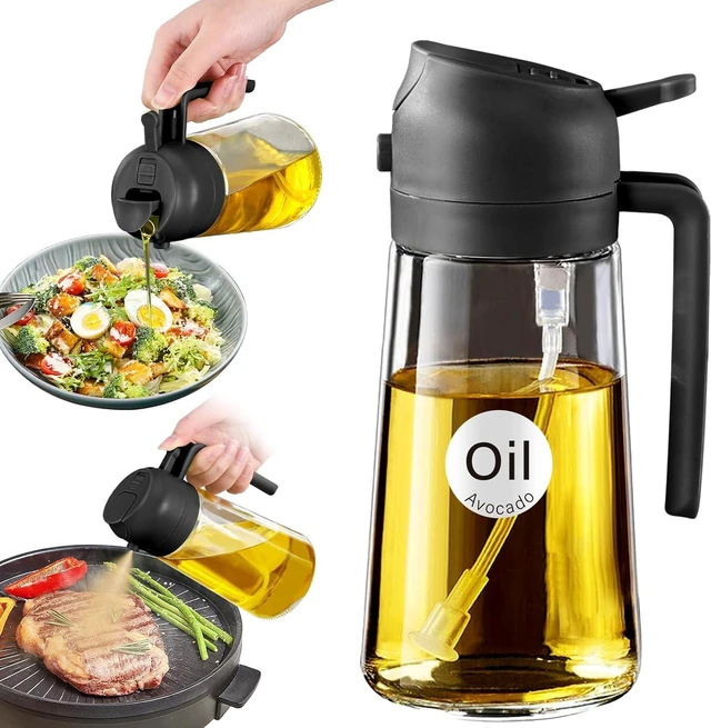 Main image of 16 oz 2-in-1 Glass Olive Oil Sprayer for Cooking, Black