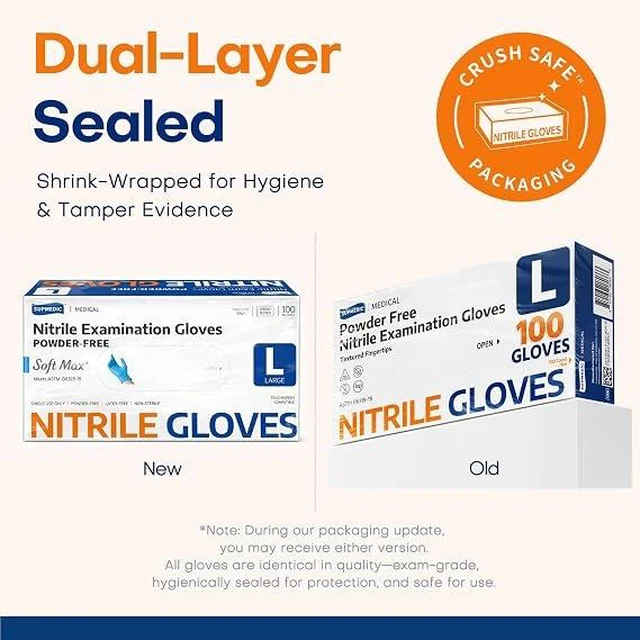 Alt view image 4 of 5 - Supmedic Medical Soft Max Nitrile Exam Gloves Powder-Free Disposable 100 Ct