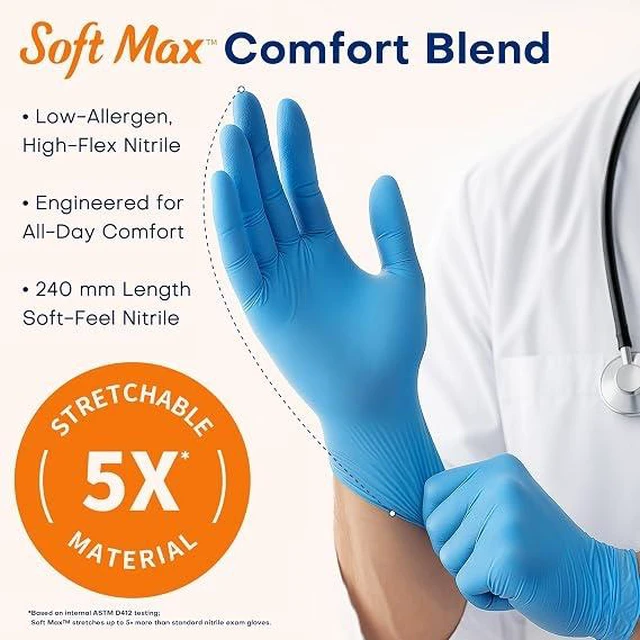 Alt view image 5 of 5 - Supmedic Medical Soft Max Nitrile Exam Gloves Powder-Free Disposable 100 Ct