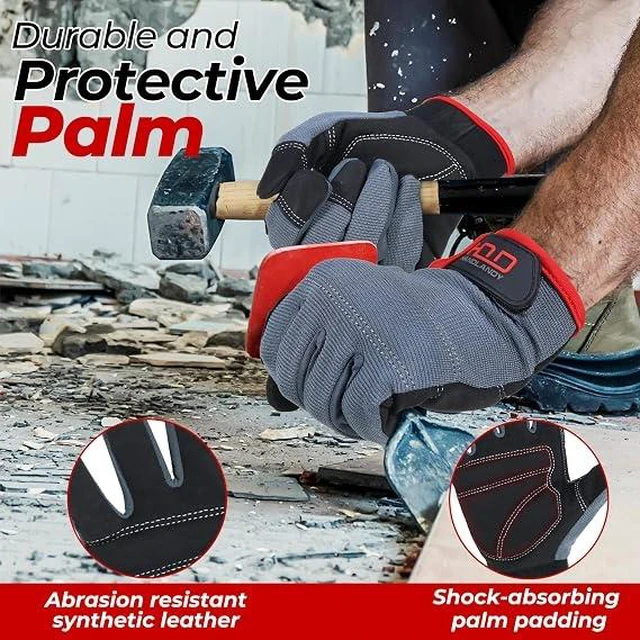 Alt view image 4 of 5 - HANDLANDY Work Gloves for Men & Women, Utility Mechanic Working Gloves Touch Screen, Flexible Gardening Gloves for Yard XL
