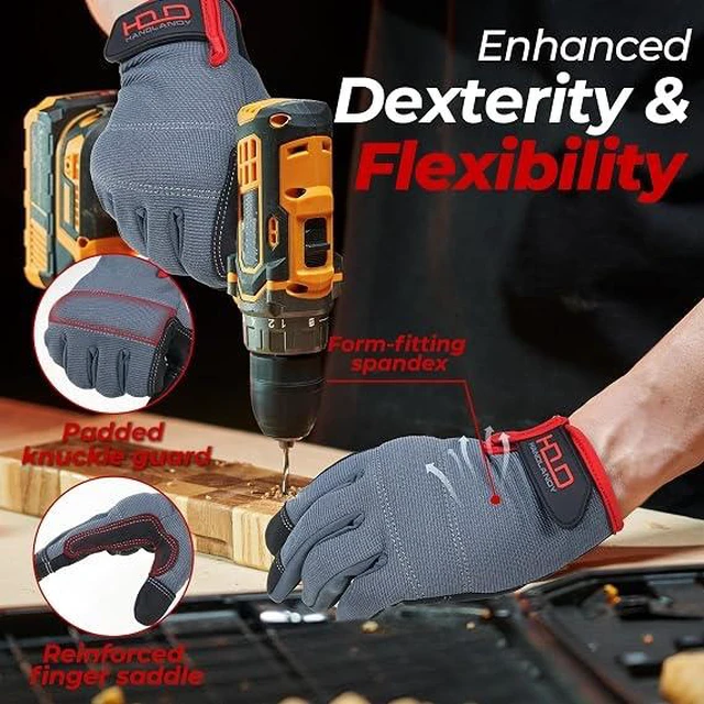 Alt view image 5 of 5 - HANDLANDY Work Gloves for Men & Women, Utility Mechanic Working Gloves Touch Screen, Flexible Gardening Gloves for Yard XL