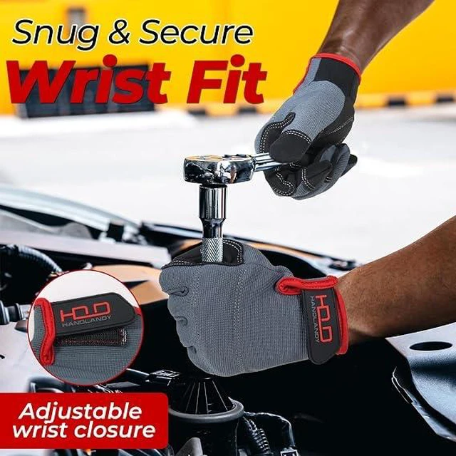 Alt view image 2 of 5 - HANDLANDY Work Gloves for Men & Women, Utility Mechanic Working Gloves Touch Screen, Flexible Gardening Gloves for Yard XL