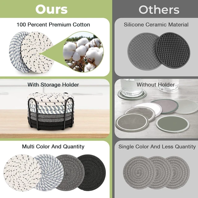 Alt view image 5 of 5 - Coasters for Drinks, Coasters Set of 4 - Color, 8 Pack Coaster Set, Absorbent Coaster with Holder, Coffee Table Decor, Living Room Decor for House Warming Gifts