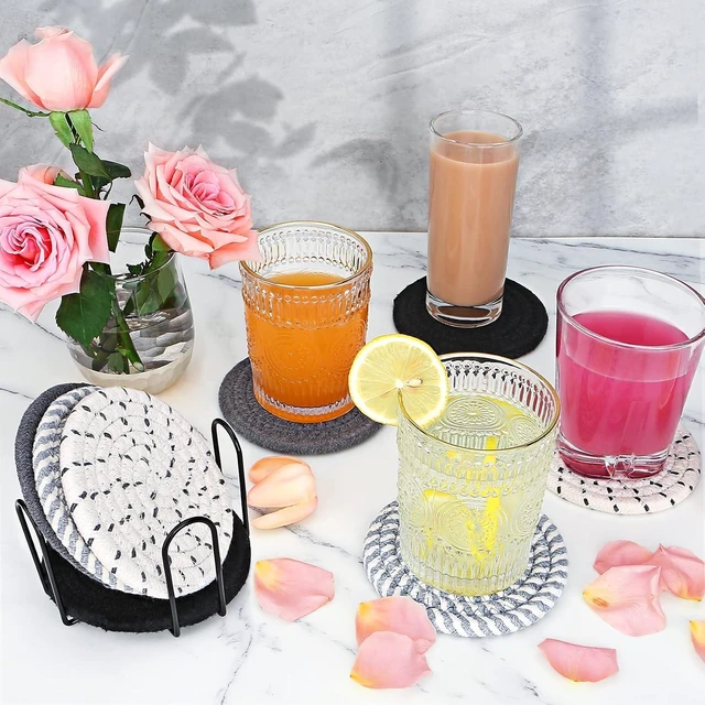 Alt view image 3 of 5 - Coasters for Drinks, Coasters Set of 4 - Color, 8 Pack Coaster Set, Absorbent Coaster with Holder, Coffee Table Decor, Living Room Decor for House Warming Gifts