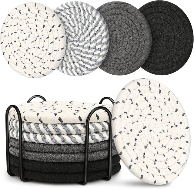 Main image of Coasters for Drinks, Coasters Set of 4 - Color, 8 Pack Coaster Set, Absorbent Coaster with Holder, Coffee Table Decor, Living Room Decor for House Warming Gifts