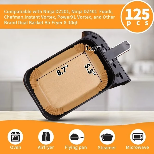 Alt view image 5 of 5 - Air Fryer Liners Disposable for Ninja Airfryer: 125pcs 8.7x5.5" Rectangle Parchment Paper for Air Fryer Dual Basket Ninja DZ201 DZ401 Foodi 8Qt and Above Air Fryer liner Accessories