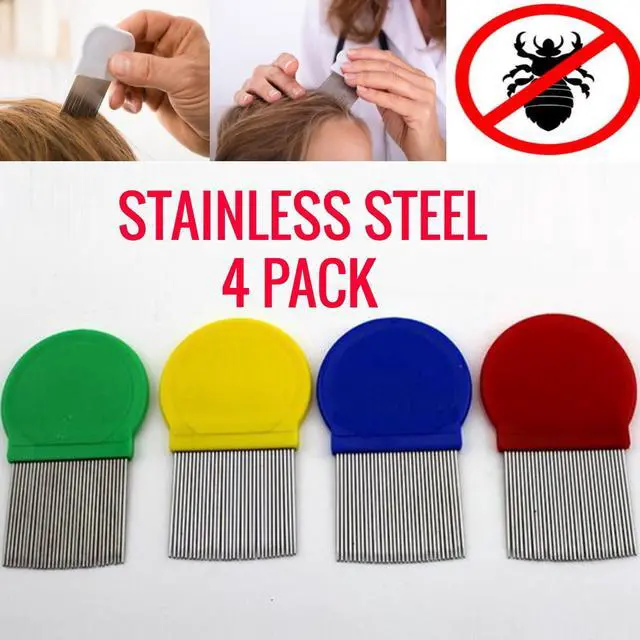 Main image of Lice Combs - Easliy Treat Lice By Removing Acrive Lice & Eggs - Stainless Steel Bristles - 4 Pack Lice Comb