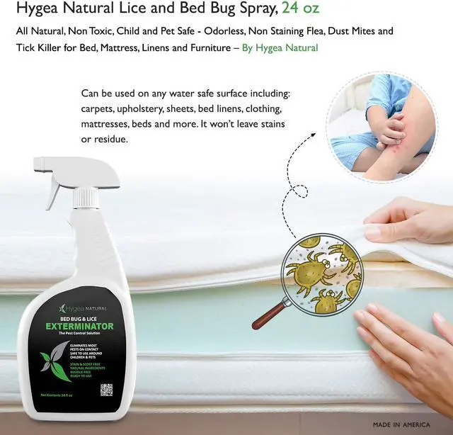 Alt view image 2 of 5 - Hygea Natural Bed Bug & Lice Killer Spray - 24 oz - For Household Protection - Fast Acting - Children & Pet Safe - Non Toxic - Odorless, Natural, and Non Staining